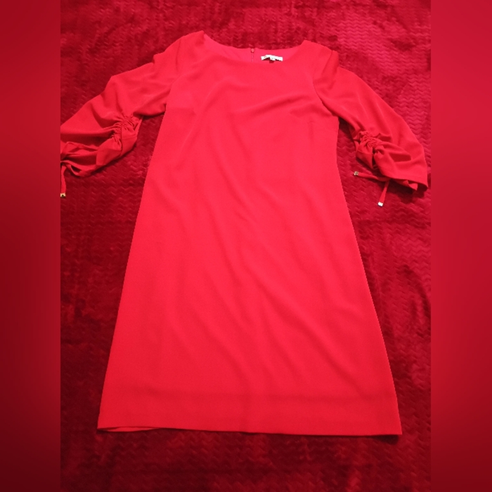 Sandra Darren Vibrant Red Long Sleeve Dress